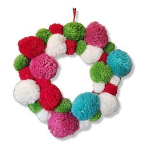 NEW Pom‎ Pom Christmas Wreath Colorful Cheerful 12" Dia. Kid's Room